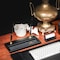 Dacasso Classic Black Leather Double Pen Stand with Gold Accents AG-1004 - alternate 2